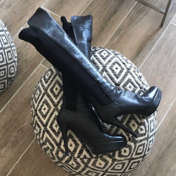 Stuart Weitzman Shoes - Stuart Weitzman Leather and Stretch Boots